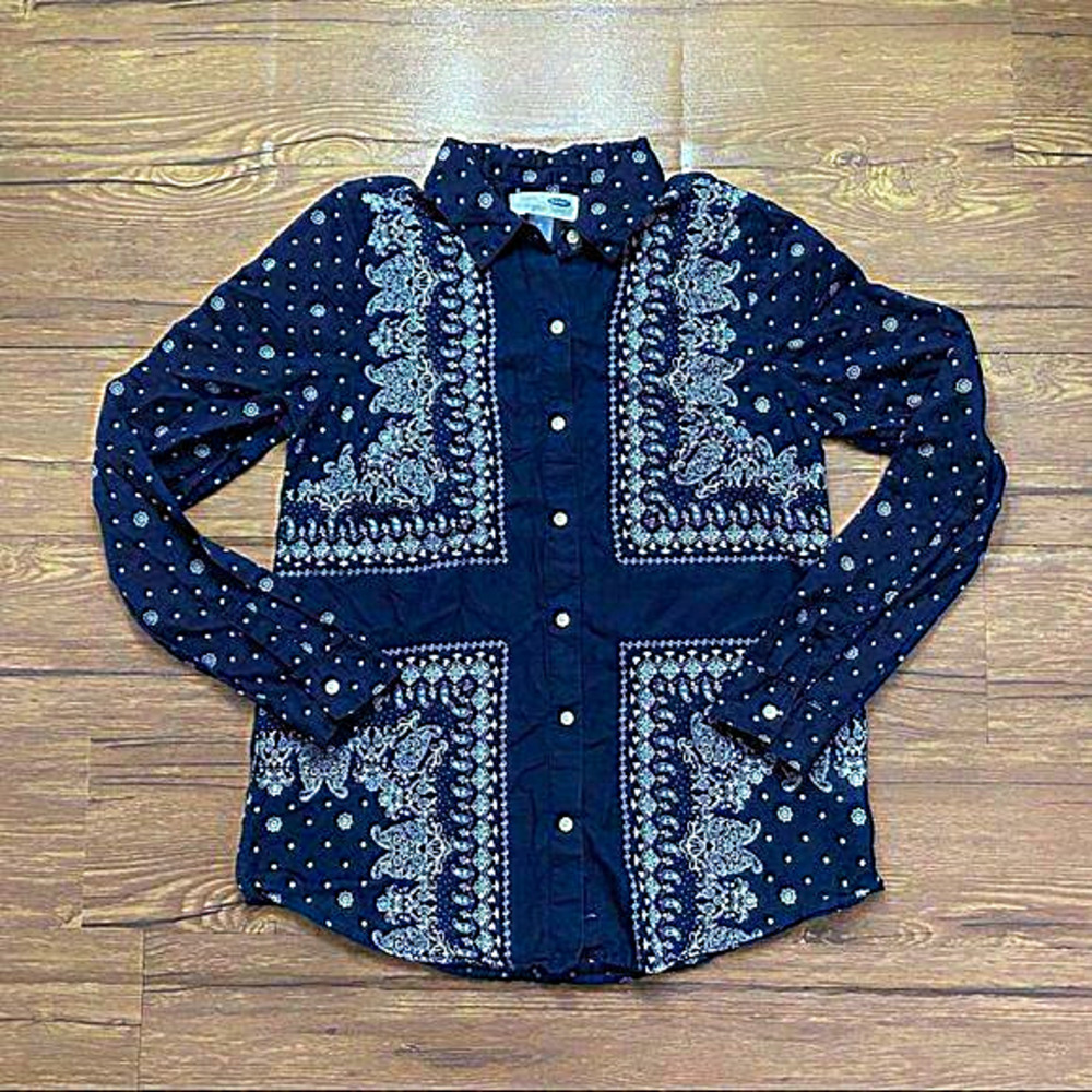 Old Navy Womens Button Down Navy Paisley Shirt M